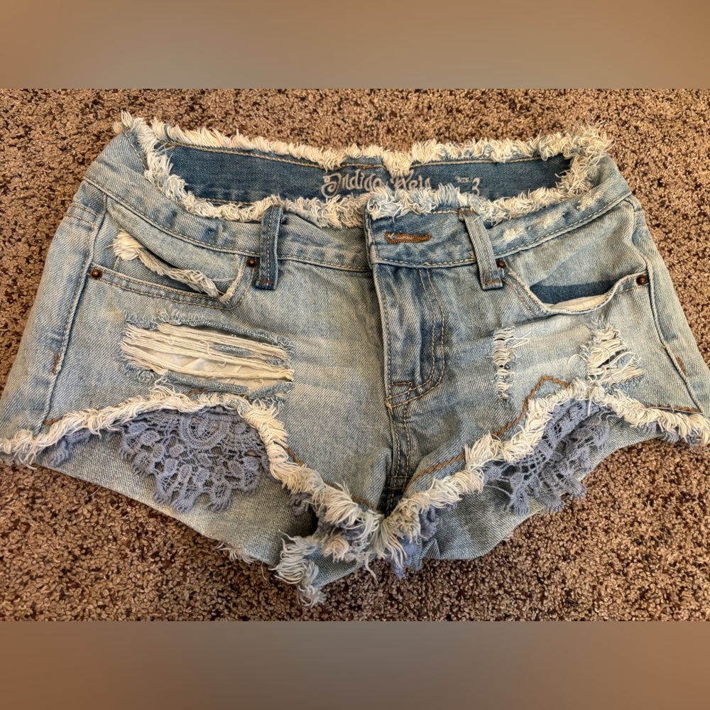 indigo rein y2k cheeky shorts with blue lace, size 3
